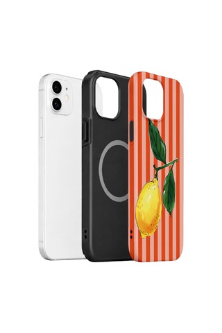 Apple iPhone Uyumlu 11 Vorian Çift Katmanlı Magsafe Kılıf Sicilian Lemon Red Stripe