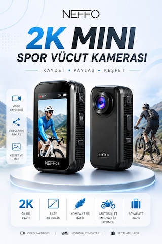 2k Mini Spor Kamera Vücut Kamera 1.47" Hd Ekran Video Kaydedici Motor Montaj Uyumlu Seyahat Siyah
