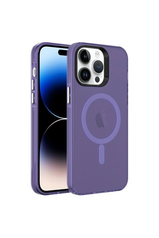 Apple Uyumlu iPhone 14 Pro Max Kılıf Zore M-safe Şarj Özellikli Buzlu Transparan C-pro Sert Kapak