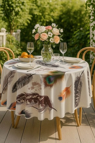 Yuvarlak Tüy Desenli Duck Kumaş Masa Örtüsü 150x150 Cm Çok Renkli