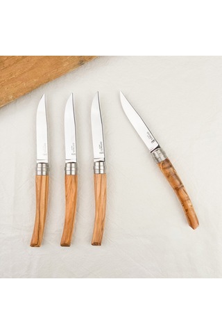 Opinel Chic 4'lü Et Bıçağı Seti - Zeytin Ağacı Olive Wood Kahverengi