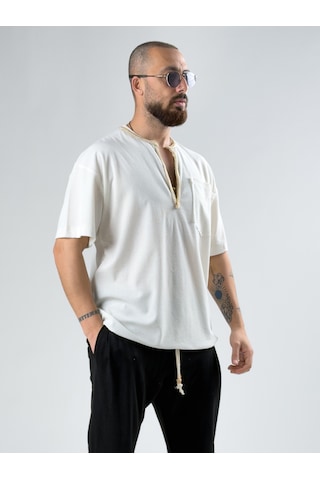 Cocopelli Yaka Detaylı Erkek Beyaz T-shirt Coc2876