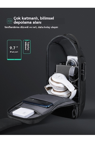 Erkek Çapraz Çanta, Göğüs Çantası, Çok İşlevli Omuz Çantası Elit Gri