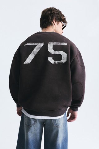 Vamos Miami Baskılı Bisiklet Yaka Sweatshirt Kahve