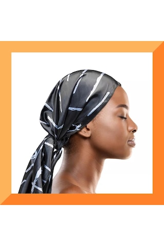 Cantu Bukleleri Koruyucu Saten Uyku Eşarbı 07943-36/3neus Beyaz - Siyah