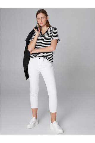Faik Sönmez Kadın Slim Fit Coton Parça Boya Pantolon B00044 Beyaz