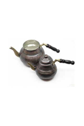 Antepsepeti Bakır Eskitme Çekiçli Model Çaydanlık Koyu Kahverengi