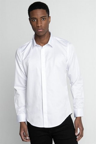 Tudors Slim Fit Uzun Kol Gizli Pat Sırtı Körüklü Düz Erkek Beyaz Gömlek-26731-beyaz Beyaz