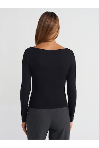 Dilvin 31401 Büzgülü Kayık Yaka Top-siyah-874 Siyah