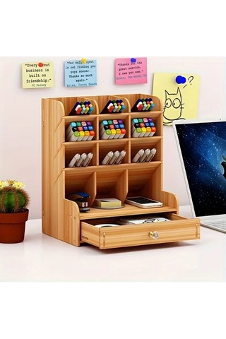 Larimar Bölmeli Ve Çekmeceli Ahşap Organizer - 9071151324155lmr Çok Renkli