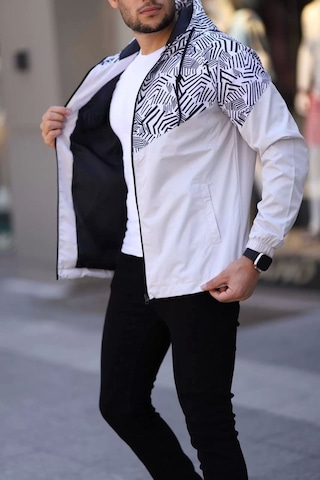 Unisex Kapüşonlu İçi Astarlı Yağmurluk - Beyaz Beyaz