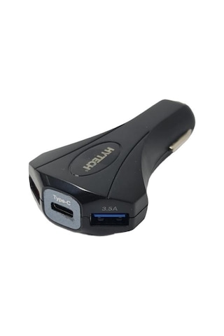 Hytech Hy-Xq55 Type-C + Çift Usb Çıkışlı Çakmak Şarj 7A Siyah