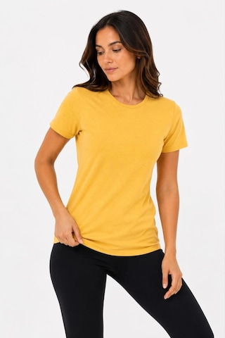 Alfanora Kadın Basic Tişört Bisiklet Yaka Kısa Kol Günlük Yazlık Slim Fit T-shirt - Sarı