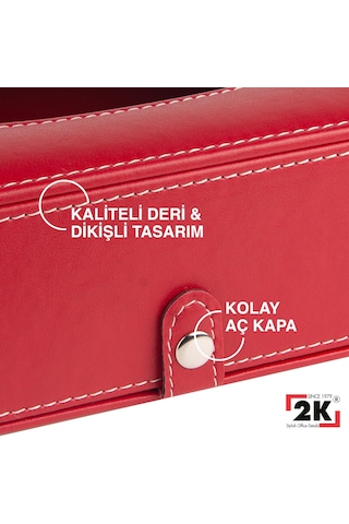 2k Suni Deri Peçetelik Mendil Kutusu 13 24 6 Cm. Kırmızı Kırmızı