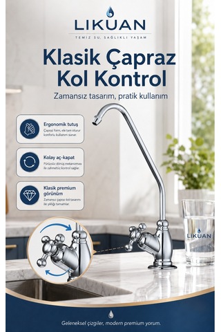 Ncpv633cp Nsf Ansı 61 Sertifikalı Krom Ro Su Arıtma Musluğu Çapraz Kollu Premium Musluk Gümüş