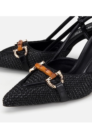 Hotiç Kadın Siyah Hasır Detaylı Tokalı Kısa Topuklu Stiletto 01ayh320810a100 01ayh320810a100