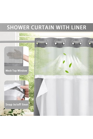 Ximistore9 Gri Su Geçirmez Banyo Perde Seti - Zımparalı Dokulu, Kanca Yok, Tıkla Tak Liner, Hızlı Kurulum, Spalon Deneyimi Açık Gri