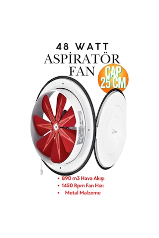 Havalandırma Aspiratörü Kapaklı Vantilatör 250 Mm - Banyo, Wc Ve İşyeri Fanı Metal Gövde 250 Mm Kapaklı Havalandırma Aspiratörü 25 Cm Fan Aspratör Beyaz