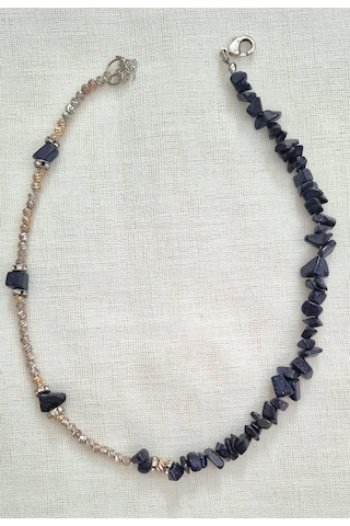 Lacivert Yıldız Doğal Taşlı Dorika Boncuk Bayan Kolye Gümüş - Mavi