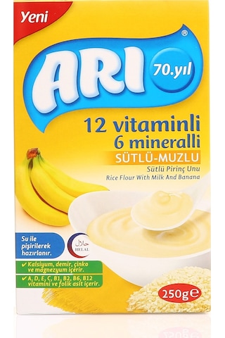 Arı 12 Vitaminli 6 Mineralli Sütlü Muzlu 6+ Ay Pirinç Unu 250 G