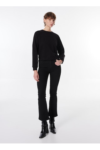 Mustang Siyah Kadın Bisiklet Crop Nakışlı Sweatshirt M4wl-swt-1926