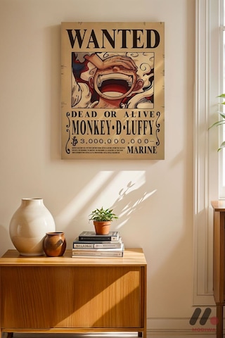 One Piece Monkey D Luffy Wanted Poster, Çerçevesiz Yüksek Kalite Duvar Afişi - Anime Severlere Özel
