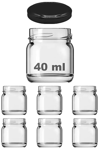 6 Adet 40 Ml Metal Kapaklı Şeffaf Numune Mama Ek Gıda Şekerleme Reçellik Küçük Cam Kavanoz Siyah