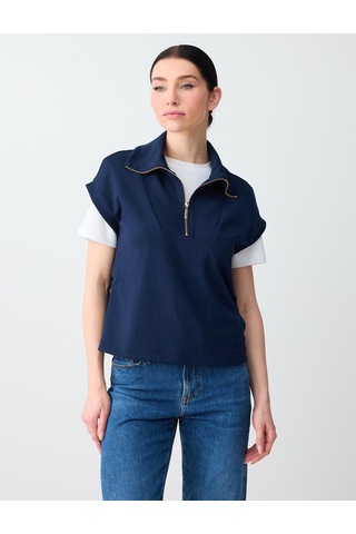 Jimmy Key Jimmy Key Lacivert Fermuarlı Balıkçı Yaka Kolsuz Örme Sweatshirt 6sw235710494