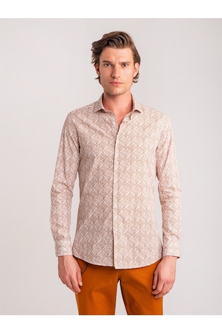 Dufy Kahve Erkek Slim Fit Paul Yaka Uzun Kol Gömlek - 60643 Kahverengi