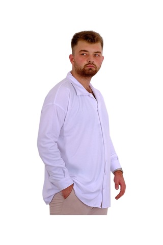 Mode Xl Büyük Beden Erkek Gömlek Apas Yaka Uzun Kol Jakar U24381 Beyaz Beyaz
