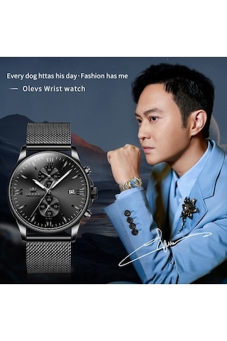 Novahub Olevs 2886 Erkekler Spor Kronograf Su Geçirmez Aydınlık Kuvars Saat Siyah Gümüş Örgü Şerit Çok Renkli Çok Renkli