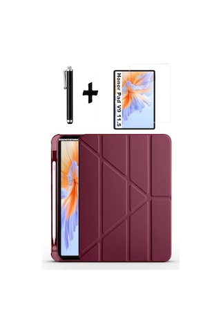 Honor Pad V9 11.5 Inç Uyumlu Kılıf Kalem Bölmeli Standlı Kılıf + Ekran Koruyucu + Kalem 3'lü Set Kapaklı Kılıf