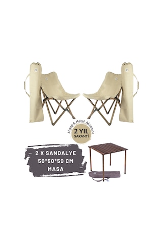 Bag The Joy Ahşap Masa Sandalye Seti Antrasit - Bej - 50 50 50cm Kahverengi