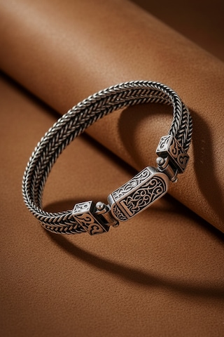 Midyat Hasırı Oksitli Erkek Gümüş Bileklik Cihan Gümüş Bileklik 925 Ayar St389 Gümüş - Siyah