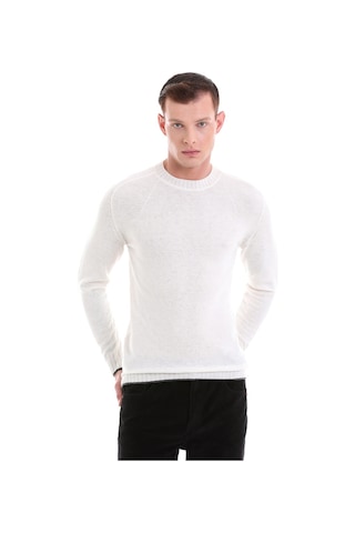 Hatemoğlu Ekru Regular Fit Düz Bisiklet Yaka Yünlü Casual Triko Kazak 3412 Ekru