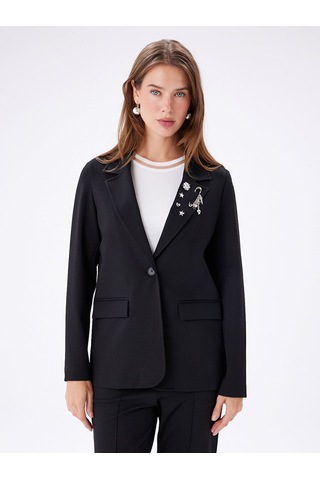 Faik Sönmez İğne Ve Broş Detaylı Örme Blazer Ceket W27ckt019 Uw27ckt01910 Siyah