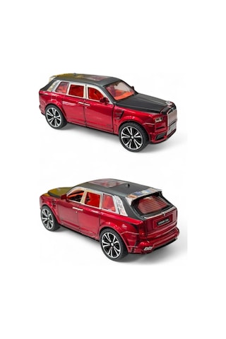 Kırmızı-siyah Rolls Royce Cullinan Metal Model Araba 1:32 - Sesli Işıklı Kapıları Açılan Oyuncak Jip 18 Cm