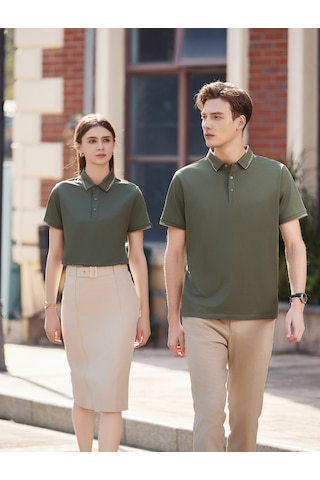 New Performance Arw50313 Serintutan-antibakteriyel-yüksek Kalite Düğmeli Polo Yaka Tshirt Asker Yeşili