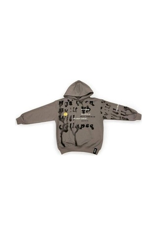 Erkek Çocuk Oversize Kalıp Kapüşonlu Batik Desenli Sweatsirt-14848 Gri