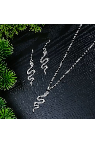 Crystal Snake Özel Tasarım Kolye Küpe Takı Seti Bulgari Model Gümüş