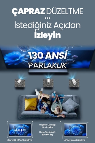 Taşınabilir Akıllı Sinema Projeksiyon Cihazı Projektör Ekran Yansıtma Wifi Bluetooth 5.2 Sinema 502