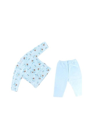 Bebek Pamuklu Önden Çıtçıtlı Tavşanlı Pijama Takım-14797 Mavi