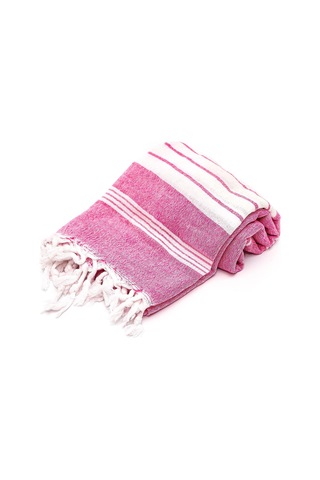 Pembe Beyaz Şeritli Yıkanmış Pamuk Peştemal Açık