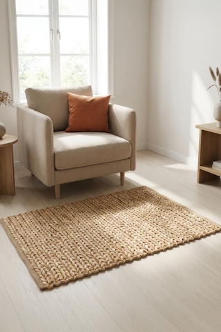 Digithome Jüt Hasır Dikdörtgen Oturma Odası Yatak Odası Natural Halı 150x100 Cm Kahverengi