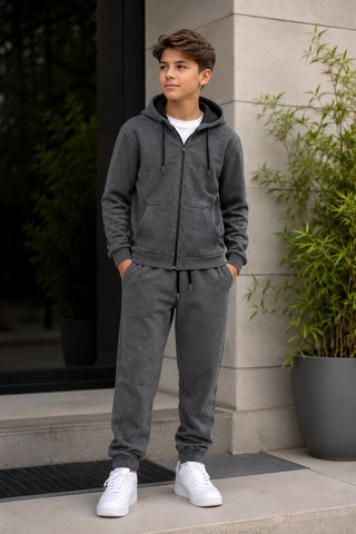 Beniizle Kapüşonlu Unisex Çocuk Eşofman Takımı Antrasit