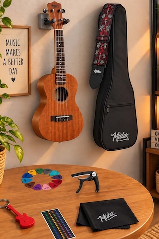 Midex SP-21MC Set Maun Soprano Ukulele (Softcase Tuner Capo Metod Nota Sticker Askı Pena)
