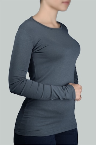 Altobeh Uzun Kol Bisiklet Yaka Likralı Penye Kadın Body - Füme