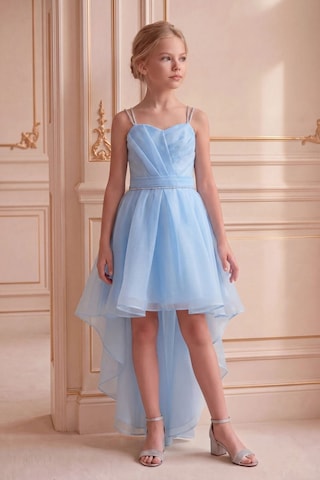 Butik Happy Kids Kız Çocuk Abiye Bebemavi Taş Kordon Askılı Kalp Yaka Kuyruklu Şifon Abiye Elbise 10-15 Yaş Bebe Mavi