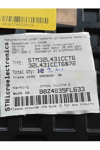 Stm32l431cct6 Smd Entegre 3 Adet