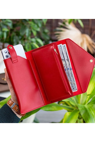 Bk Gift Kişiye Özel İsimli Telefon Ve Bozuk Para Bölmeli Zarf Model Kırmızı Kadın Cüzdanı, Sevgiliye Hediye, Anneye Hediye Renkli Çok Renkli